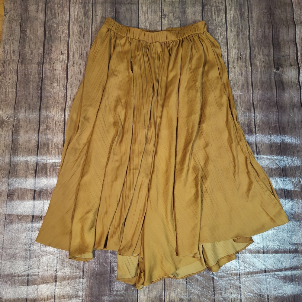 Anthropologie Sleek A-Line Midi Skirt Women L Gold Handkerchief Hem Boho Western